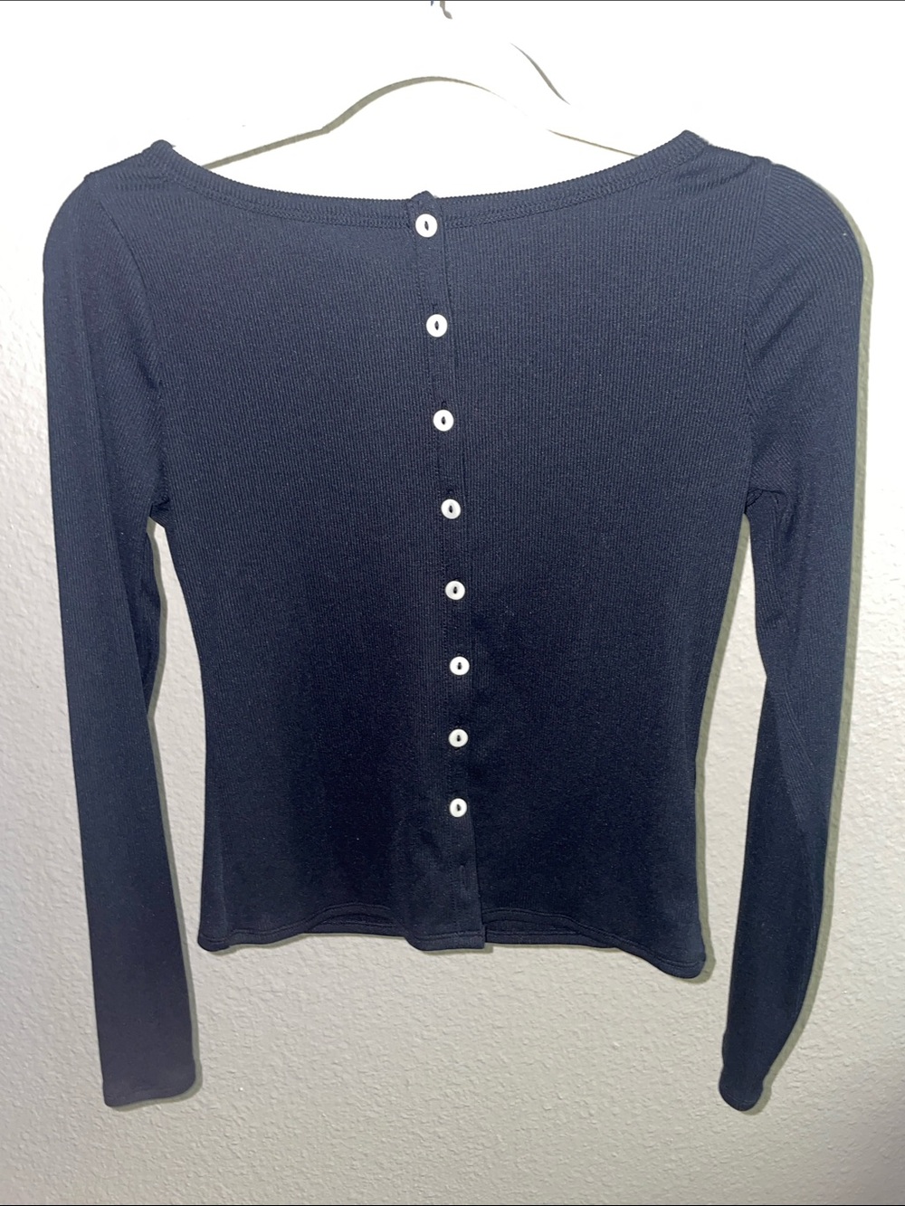 Abercrombie & Fitch Black Button-Back Ribbed Long Sleeve Top